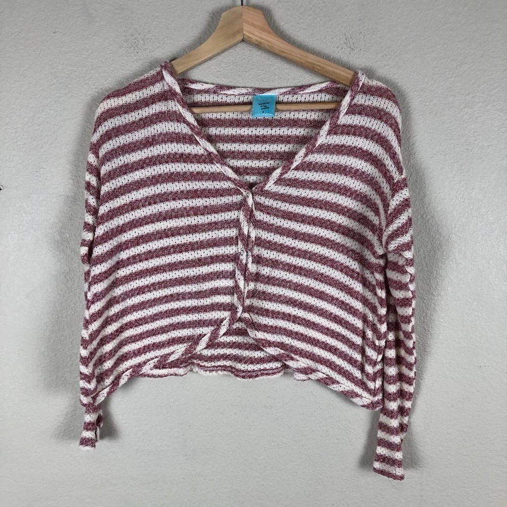 HAPPENING In The Present Cardigan‎ Sweater Red Knit Stripe Cropped Size Small